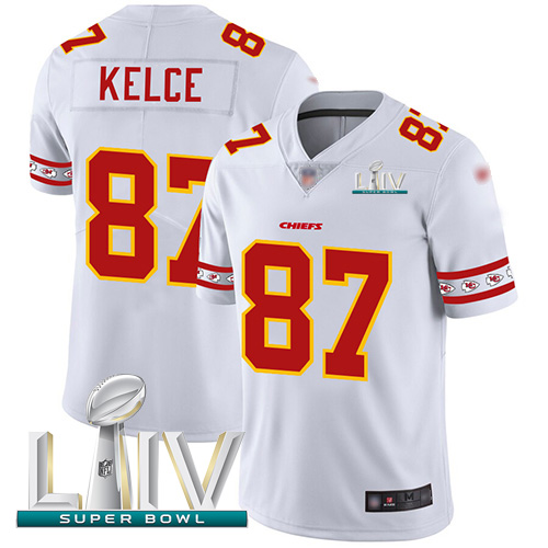 Kansas City Chiefs Nike #87 Travis Kelce White Super Bowl LIV 2020 Men Stitched NFL Limited Team Logo Fashion Jersey->women nfl jersey->Women Jersey